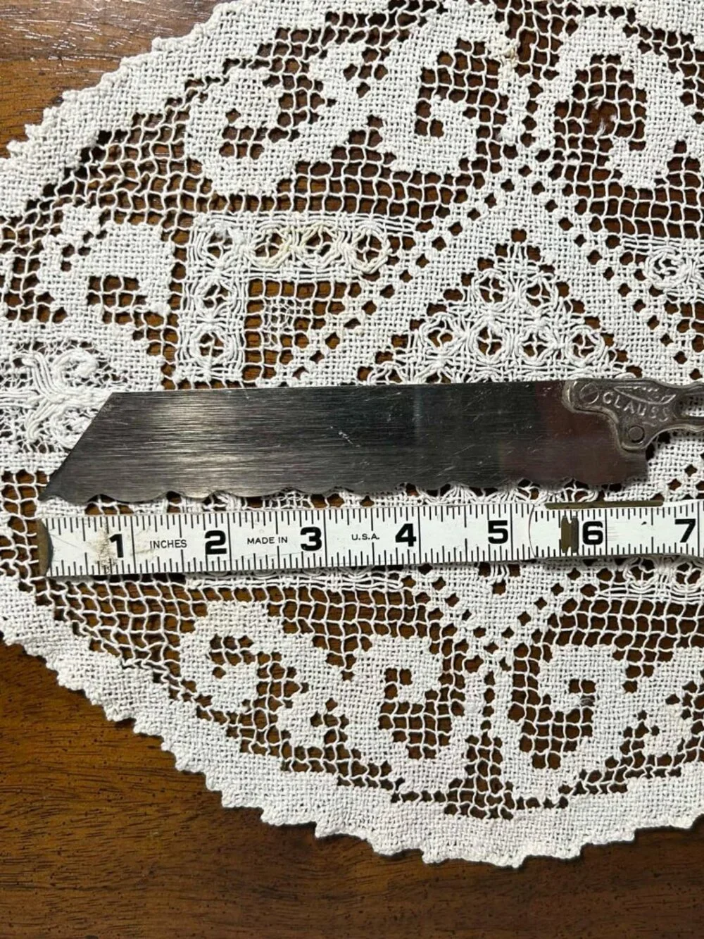 Antique 10”Clauss serrated / scalloped bread knife